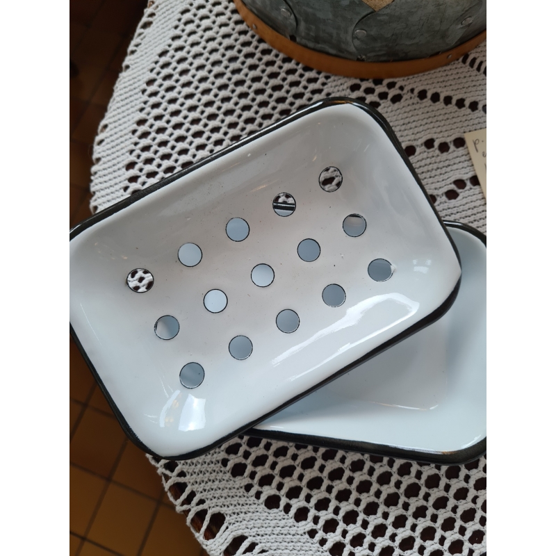 Porte-savon rétro émaillé blanc
