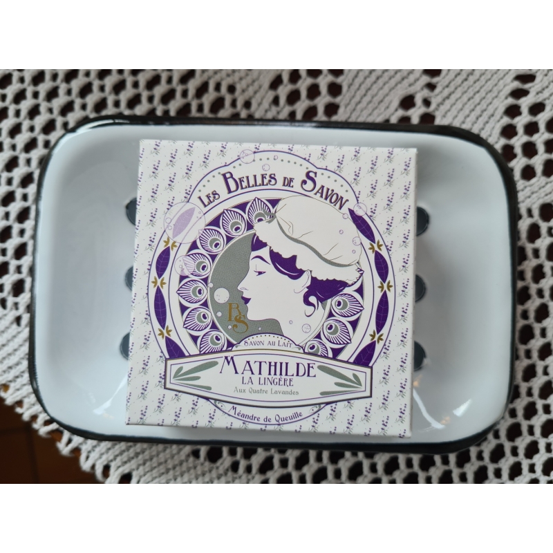 Porte-savon rétro émaillé blanc