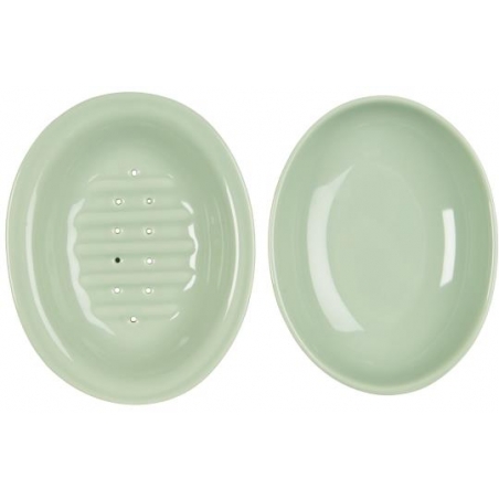 porte savon ovale en céramique vert amande 2 pièces