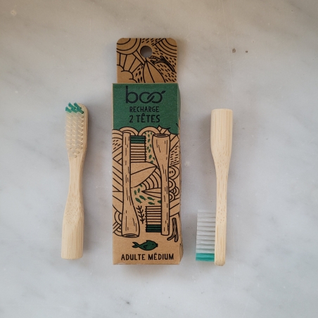 Eco recharges pour brosses à dents en manche plastique recyclé medium, par 2 Eco recharges pour brosses à dents en manche plastique recyclé medium, par 2
