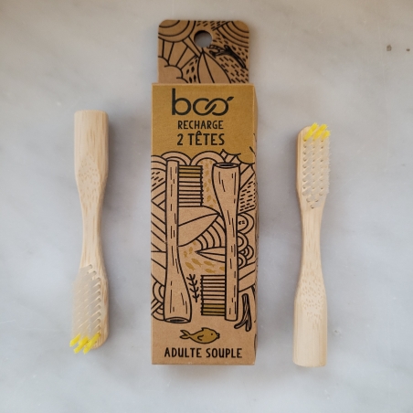 Eco recharges pour brosses à dents en manche plastique recyclé têtes souples par 2 Eco recharges pour brosses à dents en manche plastique recyclé têtes souples par 2