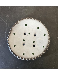 Porte savon artisanal rond en céramique blanc et pois verts