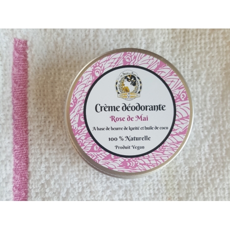 Crème dédorante naturelle et végane à la rose de Mai format voyage 30 ml