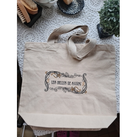 Sac cabas réutilisable en coton brodé bio - Les Belles de Savon