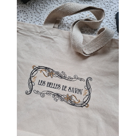 Sac cabas réutilisable en coton brodé bio - Les Belles de Savon
